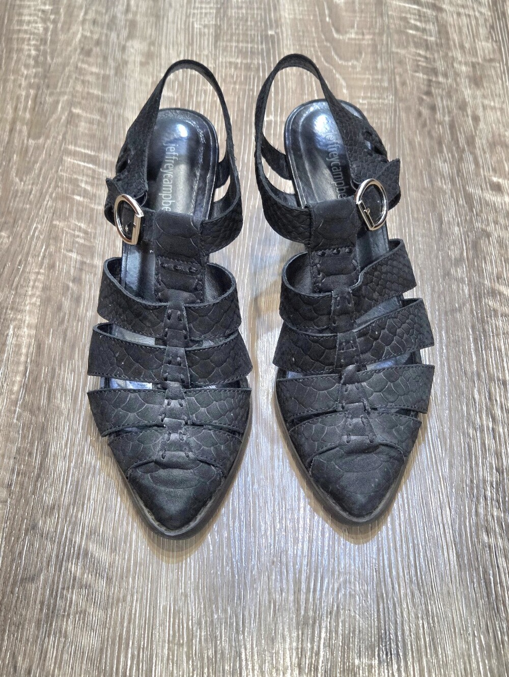 Jeffrey Campbell Angora Sandal Black Suede Heels Booties Shoes Size 9